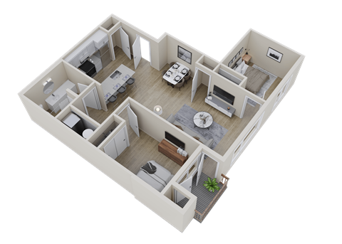 a 3d floor plan of a house with a bedroom and a living room